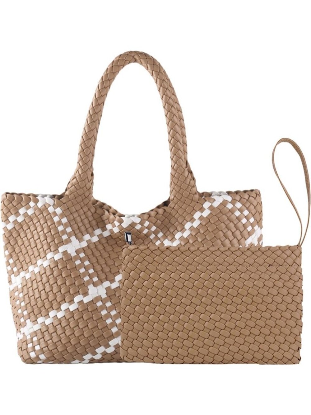 Stylish Two-Tone Woven Tote Bag | Vegan Leather Handbag | Chic Everyday Purse